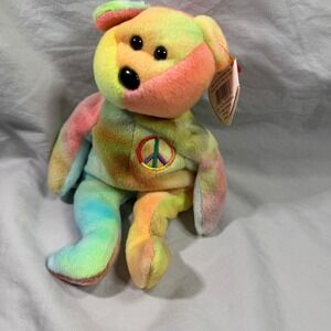 Vintage Ty Beanie Baby Peace Bear Tie Dye Peace Sign Plush Toy 1996 Plush w/ tag